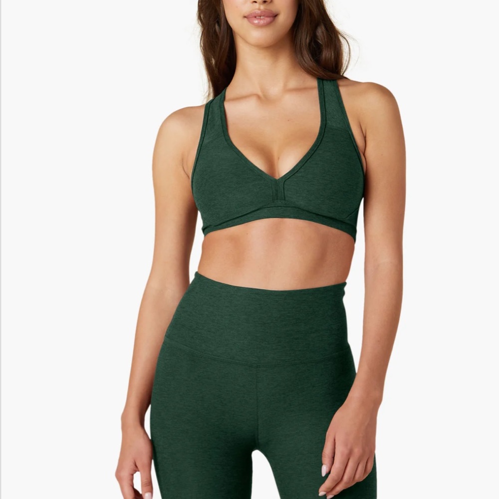 Beyond Yoga Spacedye Lift Your Spirits Bra Forest Green Pine XS